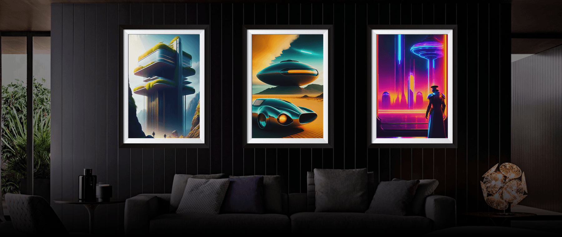 Surreal future landscape in saturated orange and violet