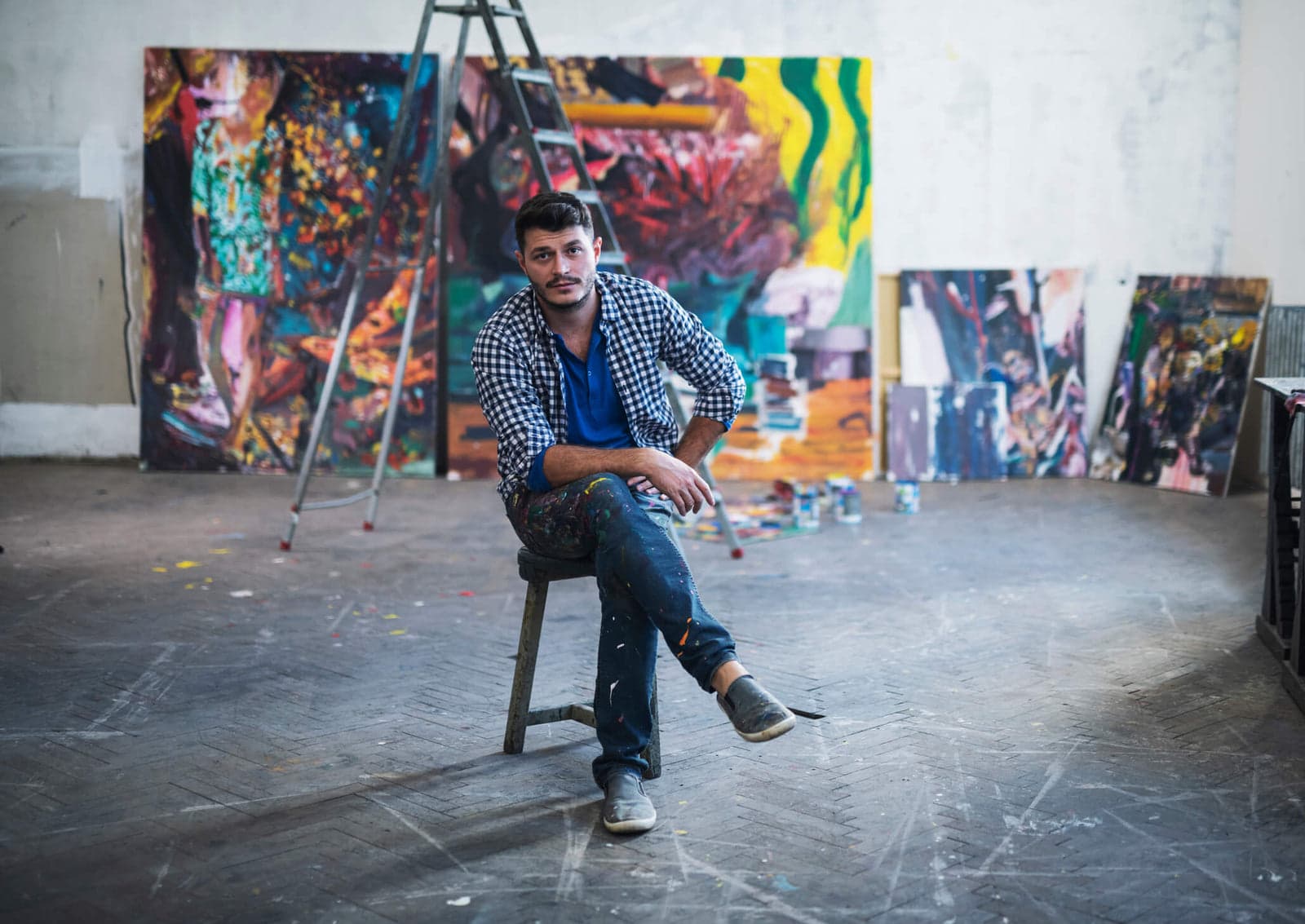 Creative studio with art references